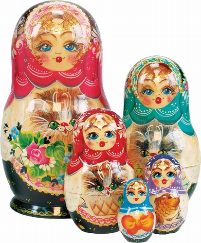 1300943 Russia Nested Dolls Kitty Cat 5 Nest Doll 6.5 in.