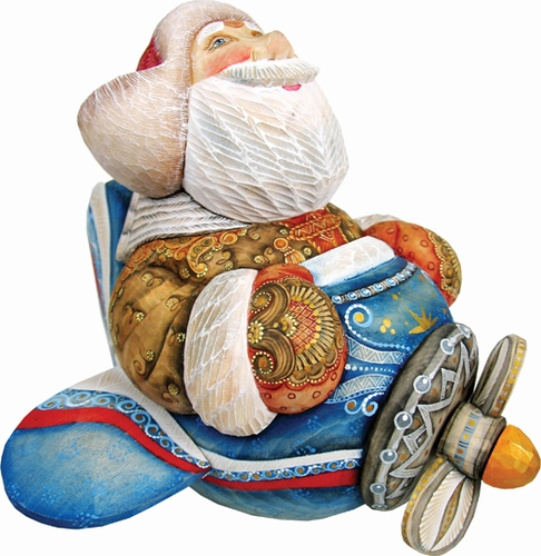 216510 Woodcarving Fly Me To The Moon Santa 8 in. - Woodcarved Santa