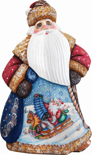 G. Debrekht Downhill Dancing Santa Hand-Painted Wood Carving