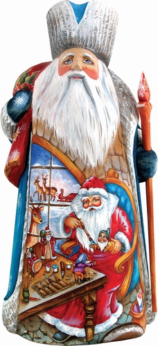 Snowy Workshop Woodcarved Santa - Multicolor - 11 in. - Unique Art Piece