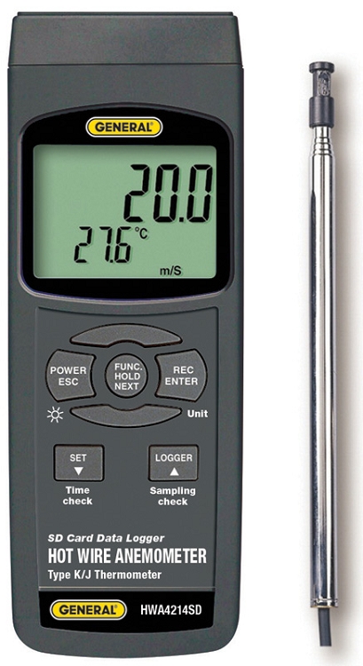 Picture of General Tools & Instruments HWA4214SD Data Logging Hot Wire Aneometer W- Excel Formatted Sd Card