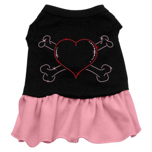Picture of Mirage Pet Products 57-15 MDBKPK Rhinestone Heart and crossbones Dress Black with Pink Med - 12