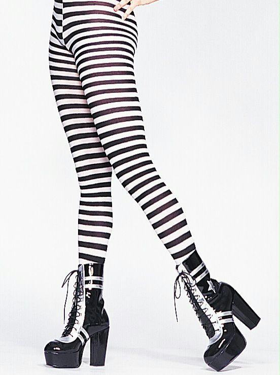 Picture of Costumes For All Occasions Ua900Bwxl Tights Striped Bk/Wt Plus