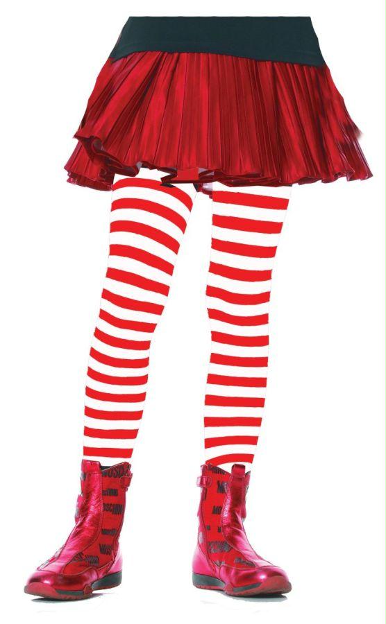 Picture of Costumes For All Occasions Ua4710Wrdlg Tights Chld Striped Wt/Rd 7-10