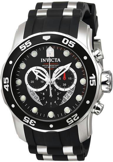 6977 Mens Stainless Steel Pro Diver Quartz Chronograph Black Dial Rubber Strap