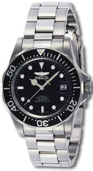 Mens Stainless Steel Pro Diver Black Dial Automatic Watch