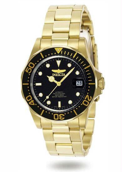 8929 Mens Gold Tone Stainless Steel Pro Diver Black Dial Automatic Watch