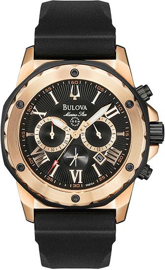 Picture of Bulova 98B104 Mens Gold Tone Stainless Steel Marine Star Black Dial Rubber Strap Chronograph