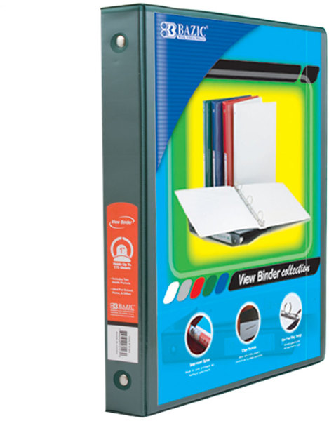 DDI 1082276 BAZIC 1" 3-Ring Binder - Green Clear View 2 Interior Pockets Case of 12