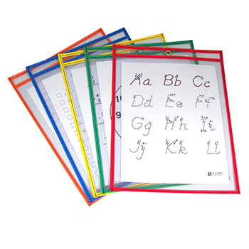 Picture of C-Line Products Inc CLI40620 Reusable Dry Erase Pockets 25/Box Assorted Primary 6 X 9