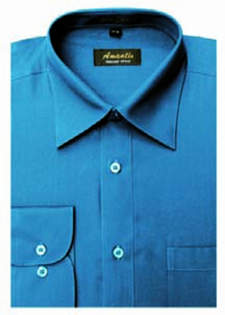 CL1013-16 1-2x34-35 Mens Wrinkle Free Ocean Blue Dress Shirt - Ocean Blue-16 1-2 x 34-35