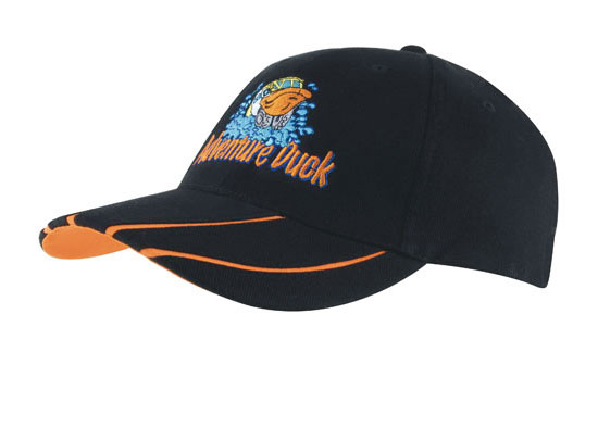 4019BL-OR Brushed Heavy Cotton Cap with Hi-Vis Laminated Two-Tone Peak - Black-Orange