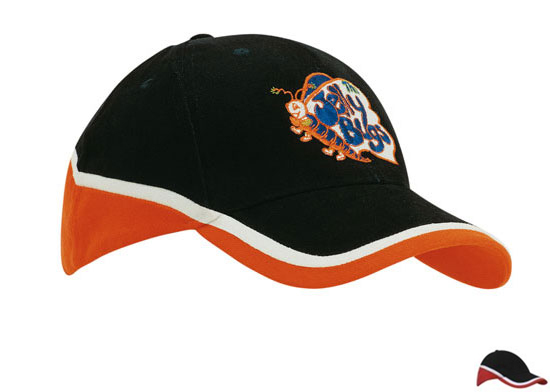4026BL-WH-RE Brushed Heavy Cotton Tri-Coloured Cap - Black-White-Red