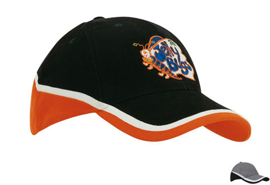 4026CH-WH-BL Brushed Heavy Cotton Tri-Coloured Cap - Charcoal-White-Black -  Headwear Professionals, 4026CH/WH/BL