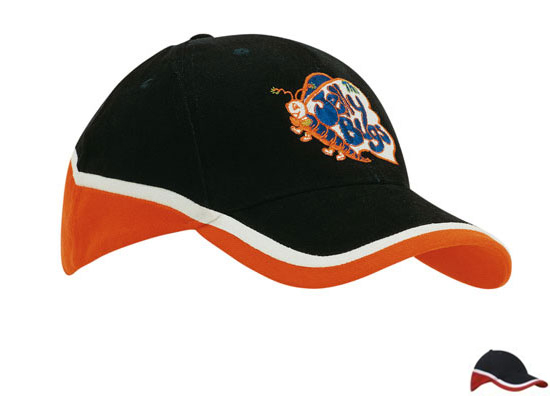 4026NA-WH-RE Brushed Heavy Cotton Tri-Coloured Cap - Navy-White-Red - Structured Design - Adjustable Fit