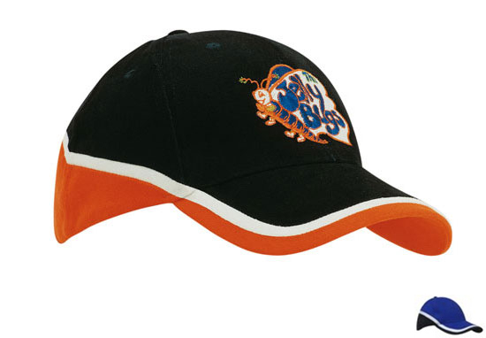 4026RO-WH-NA Brushed Heavy Cotton Tri-Coloured Cap - Royal-White-Navy