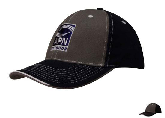 4053BL-CH-WH Brushed Heavy Cotton Two Tone Cap with Contrasting Stitching and Open Lip - Charcoal-Black