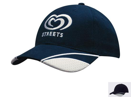 4058BL-WH Brushed Heavy Cotton Cap with Mesh Inserts on Peak - Black-White