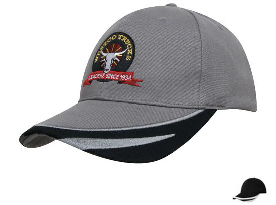 4072BL-WH Brushed Heavy Cotton Cap with Peak Trim Embroidered - Black-White