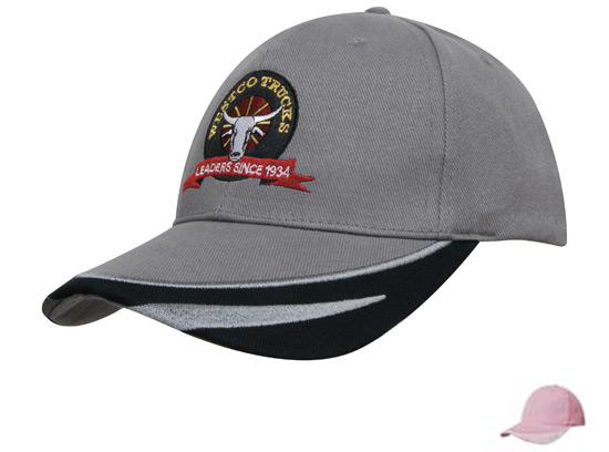 4072PI-WH Brushed Heavy Cotton Cap with Peak Trim Embroidered - Pink-White