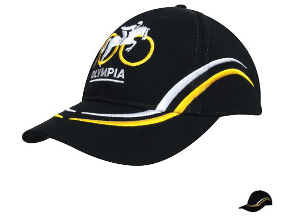 4075BL-WH-GO Brushed Heavy Cotton Cap with Curved Embroidery on Crown and Peak - Black-White-Gold
