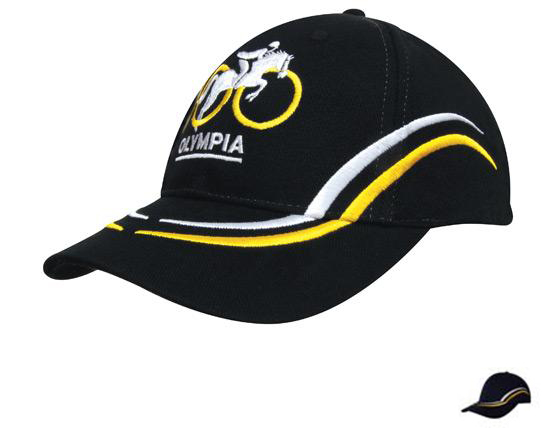 4075NA-WH-GO Brushed Heavy Cotton Cap with Curved Embroidery on Crown and Peak - Navy-White-Gold