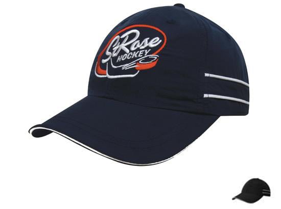 4077BL-WH Microfibre Sports Cap with Piping and Sandwich - Black-White