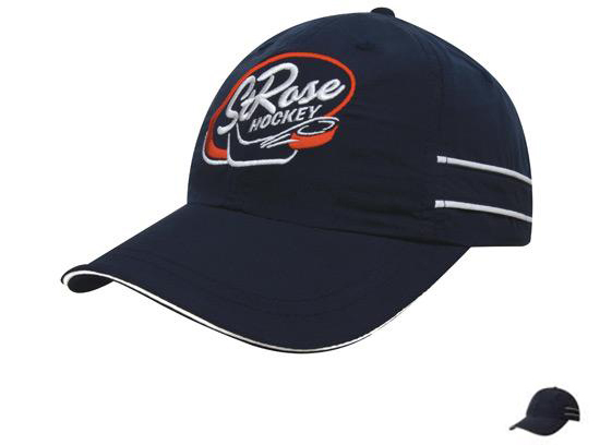 4077NA-WH Microfibre Sports Cap with Piping and Sandwich - Navy-White