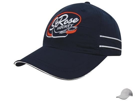 4077WH-NA Microfibre Sports Cap with Piping and Sandwich - White-Navy