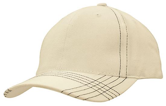 4086ST-BL Contrast Cross Stitch Cap - Stone/Black - Structured Design - Adjustable Fit