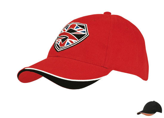 4167BL-WH-OR Indent Peak Cap - Black/White/Orange - Structured Design - Durable Fabric
