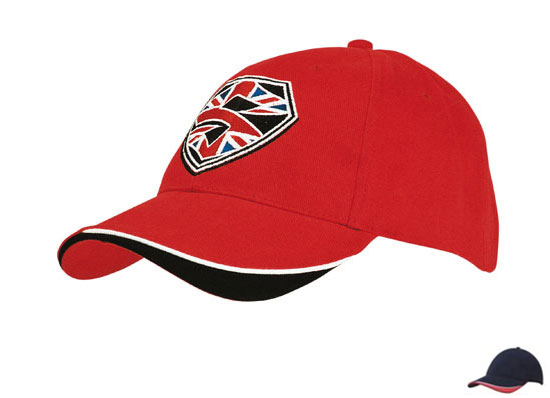 4167NA-WH-RE Indent Peak Cap - Navy/White/Red - Structured 6 Panel - Comfortable Fit
