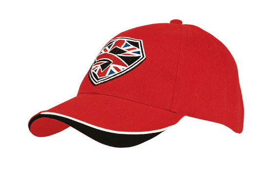 4167RE-WH-BL Indent Peak Cap - Red-White-Black
