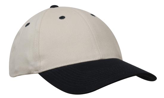 4242ST-NA 6 Panel Brushed Cotton Cap - Stone/Navy - Structured Design - Comfortable Fit