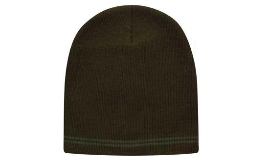 4259OL-GRN Skull Acrylic Beanie with Stripes - Olive-Green