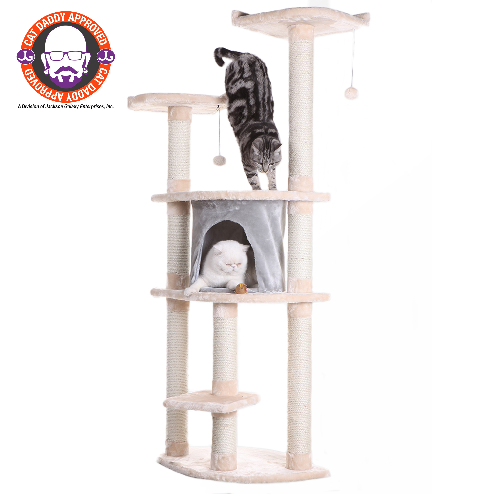 Picture of Armarkat 64&quot; Real Wood Cat Tree With Sractch Sisal Post  Soft-side Playhouse  A6401  Almond