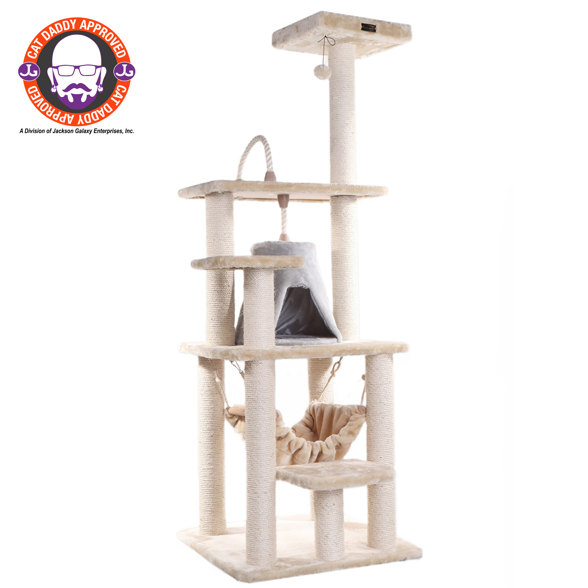 Picture of Armarkat 65&quot; Real Wood Cat Tree With Sisal Rope  Hammock  soft-side playhouse A6501