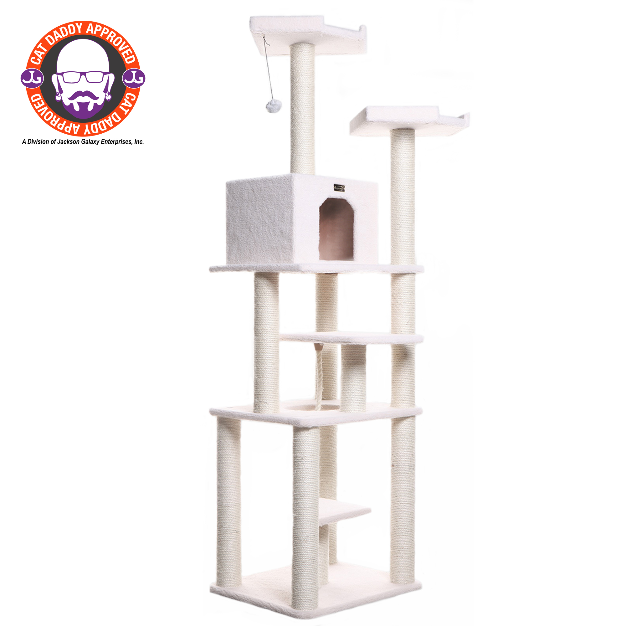 Picture of Armarkat B7801 Classic Real Wood Cat Tree In Ivory  Jackson Galaxy Approved  Six Levels With Playhouse and Rope SwIng