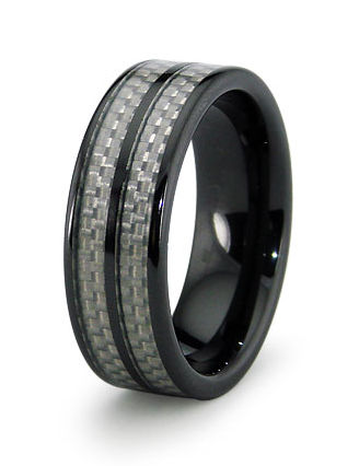 Ceramic Ring with Carbon Fiber Inlay 8mm - Size 8.5
