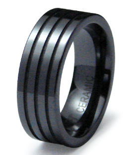 Ceramic Grooved Flat Band Ring - Size 12
