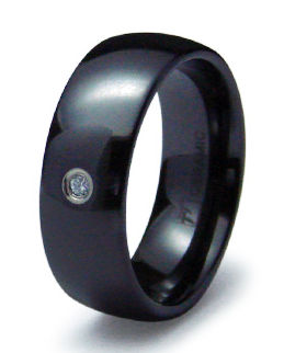 R40035-090 Classical Dome Ceramic CZ Ring - Size 9