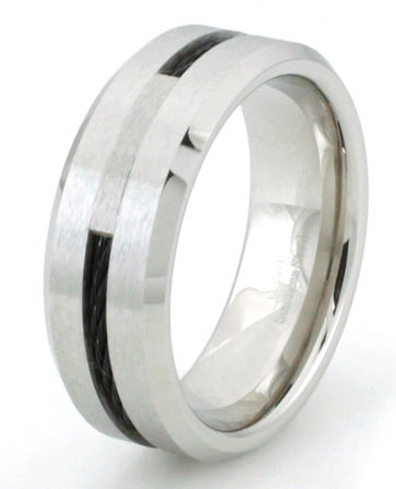 Cobalt Chrome Ring with Black Cable Inlay - Size 9