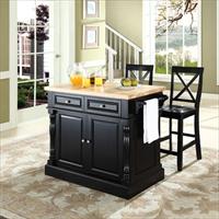 Picture of Crosley Furniture KF300063BK Butcher Block Top Kitchen Island in Black Finish with 24 in. Black X-Back Stools