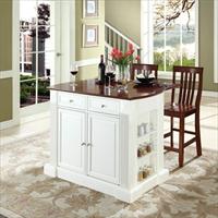 Picture of Crosley Furniture KF300072WH Drop Leaf Breakfast Bar Top Kitchen Island in White Finish with 24 in. Cherry School House Stools