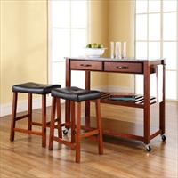Crosley Furniture  Solid Granite Top Kitchen Cart-Island in Classic Cherry Finish With 24 in. Cherry Upholstered Saddle Stools -  BetterBeds, BE763309