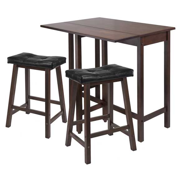 Picture of Winsome Trading 94346 3pc Lynnwood Drop Leaf Kitchen Table with 2 Cushion Saddle Seat Stools