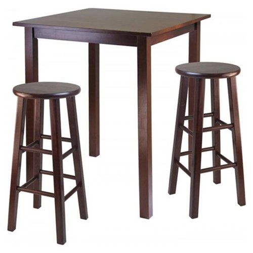 94390 Parkland 3pc High Table with 29 in. Square Leg Stools Walnut -  Winsome Trading