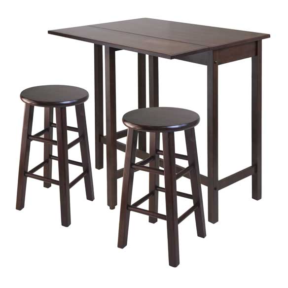 Picture of Winsome Trading 94394 Lynnwood Drop Leaf Island Table with 2 Square Legs Stool Walnut