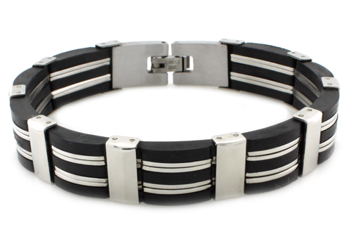 Picture of EWC B32212 Stainless Steel Black Rubber Link Bracelet