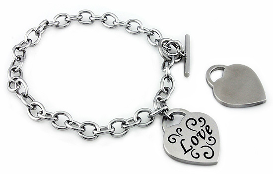 Picture of EWC B33051 Stainless Steel Ladies  in.Love in. Heart Charm Bracelet
